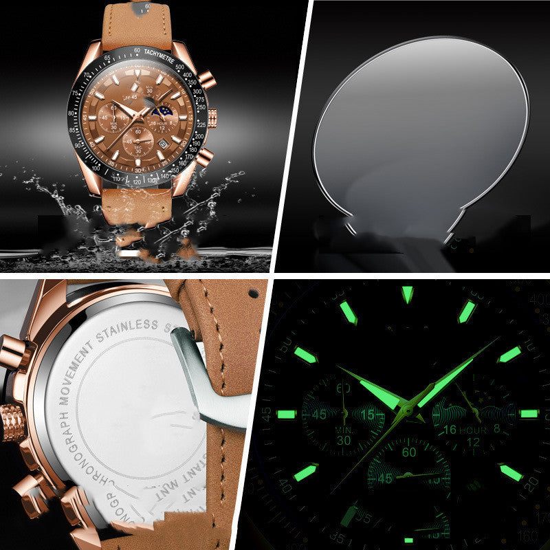 Reloj de cuarzo luminoso multifunción de moda para hombre