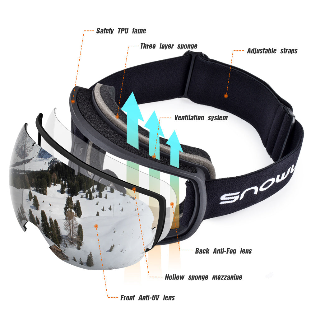 Gafas de esquí antivaho de doble capa, gafas de esquí de montaña