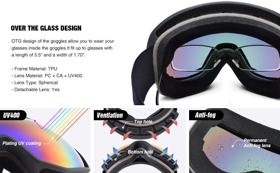 Gafas de esquí antivaho de doble capa, gafas de esquí de montaña