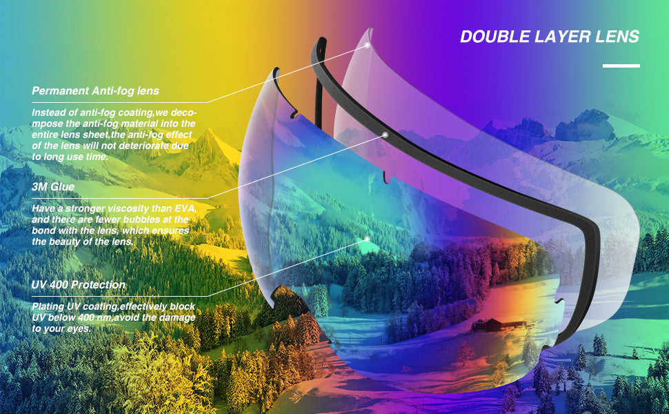 Gafas de esquí antivaho de doble capa, gafas de esquí de montaña
