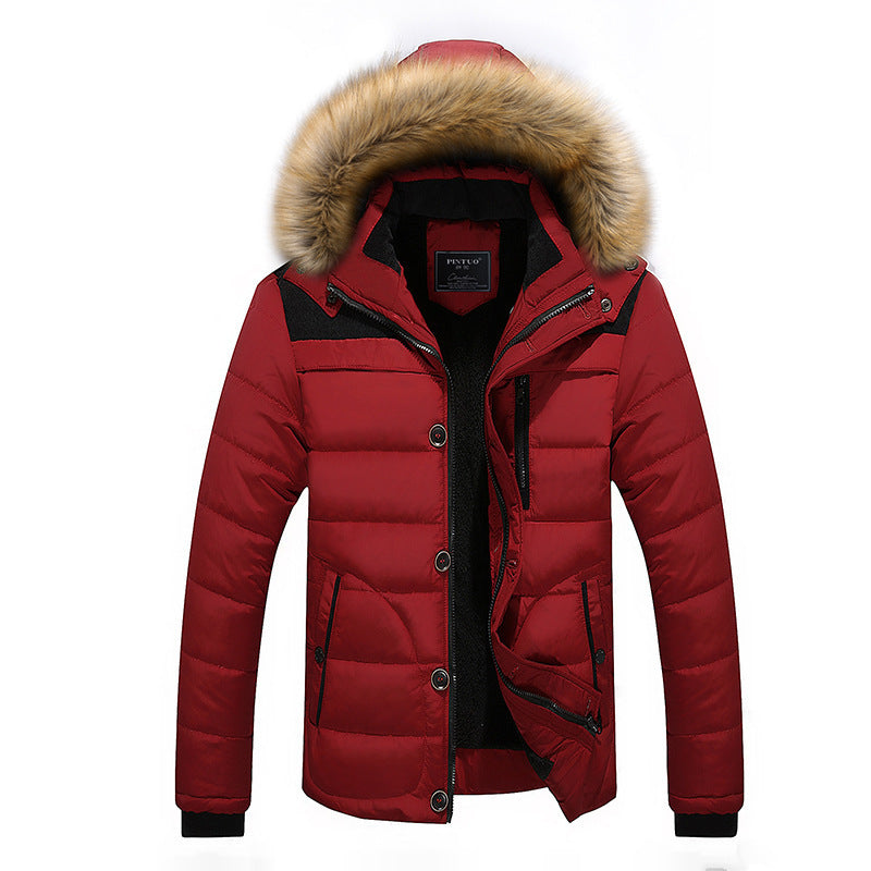 Chaqueta de algodón con capucha y Cuello de piel para hombre