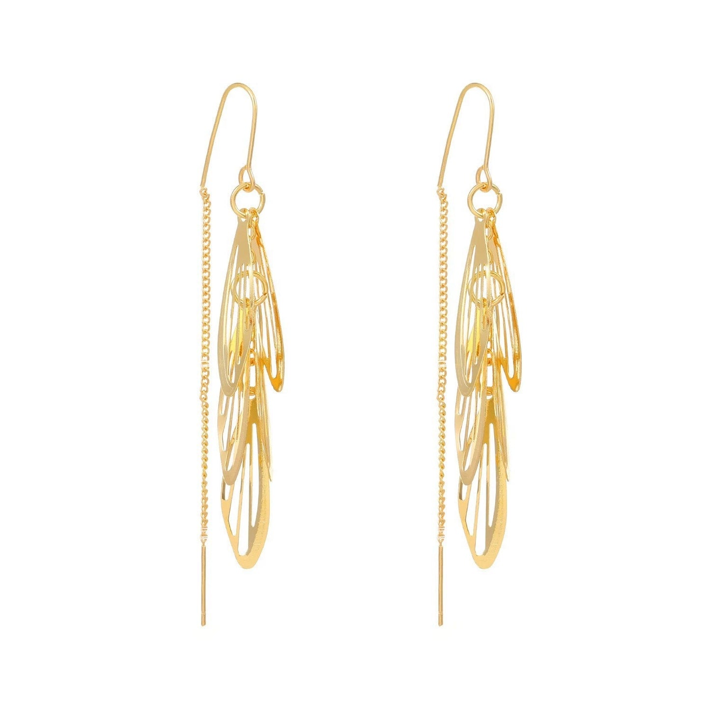 Pendientes colgantes de hojas huecas con borlas de moda
