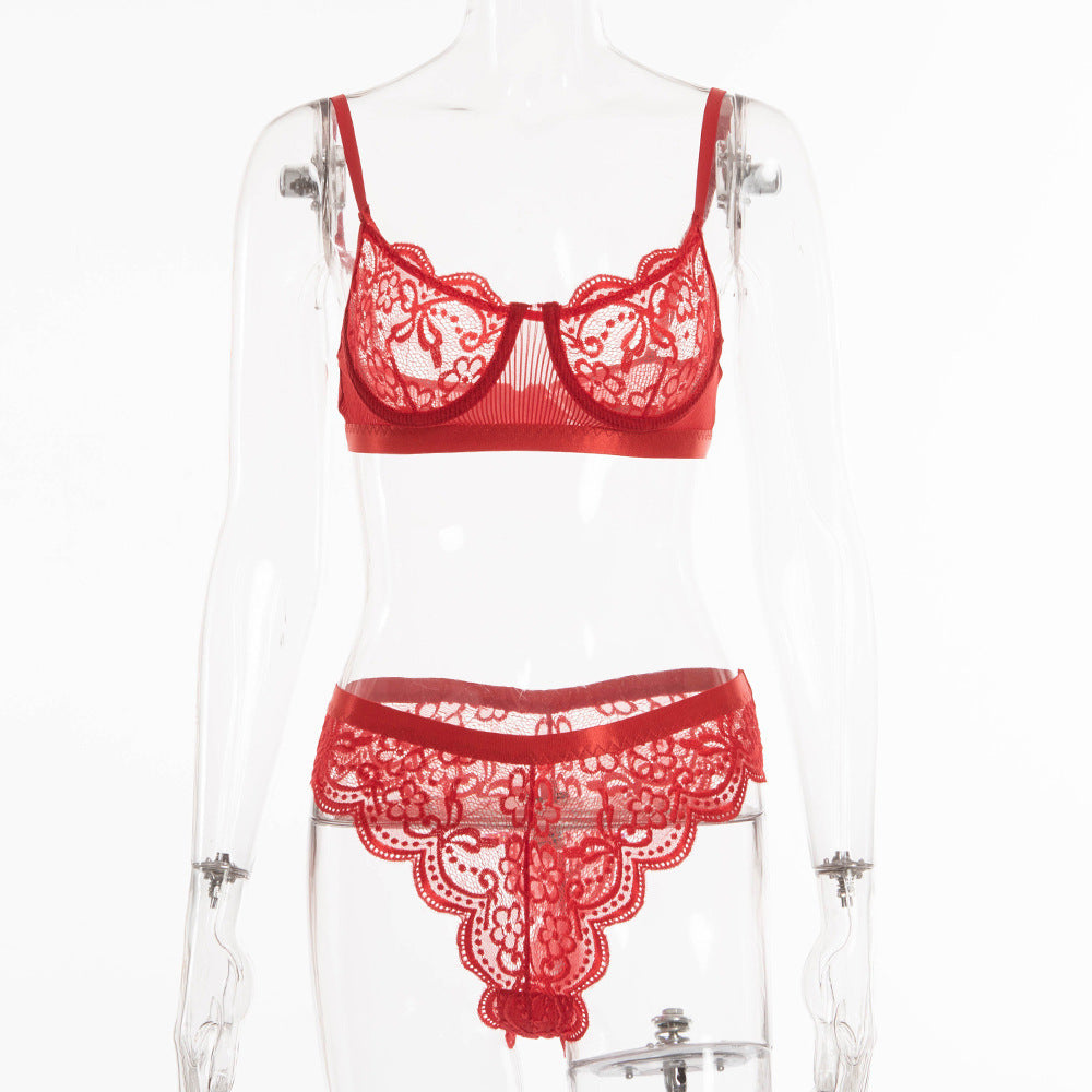 Traje femenino sexy de encaje con flores