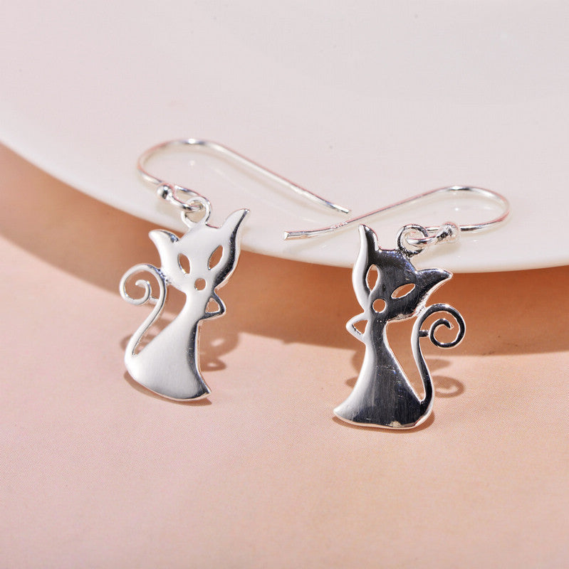 Pendientes de gato con personalidad pequeña, sencillos y elegantes en plata de ley S925