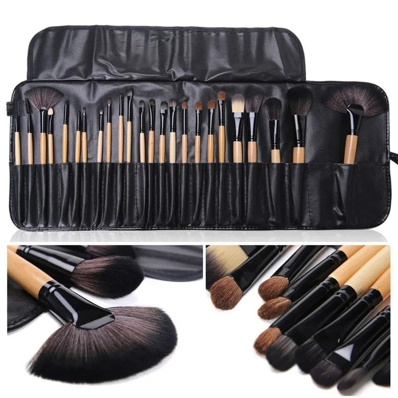 Bolsa de regalo con 24 brochas de maquillaje profesionales, para cejas, polvos, base, sombras y más.