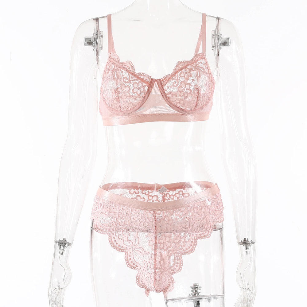 Traje femenino sexy de encaje con flores