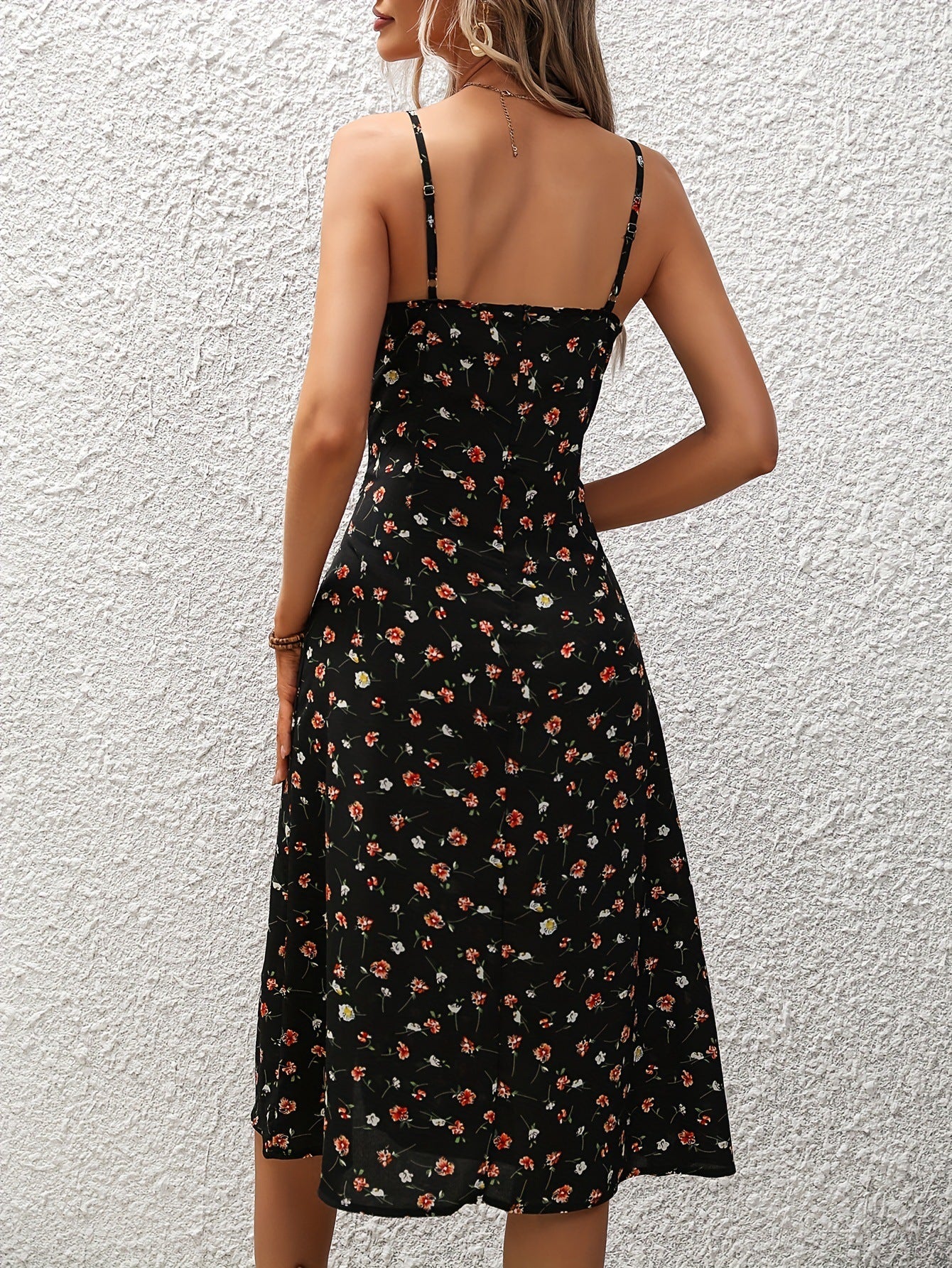 Vestido con tirantes y estampado de lunares, vestidos largos con abertura para verano