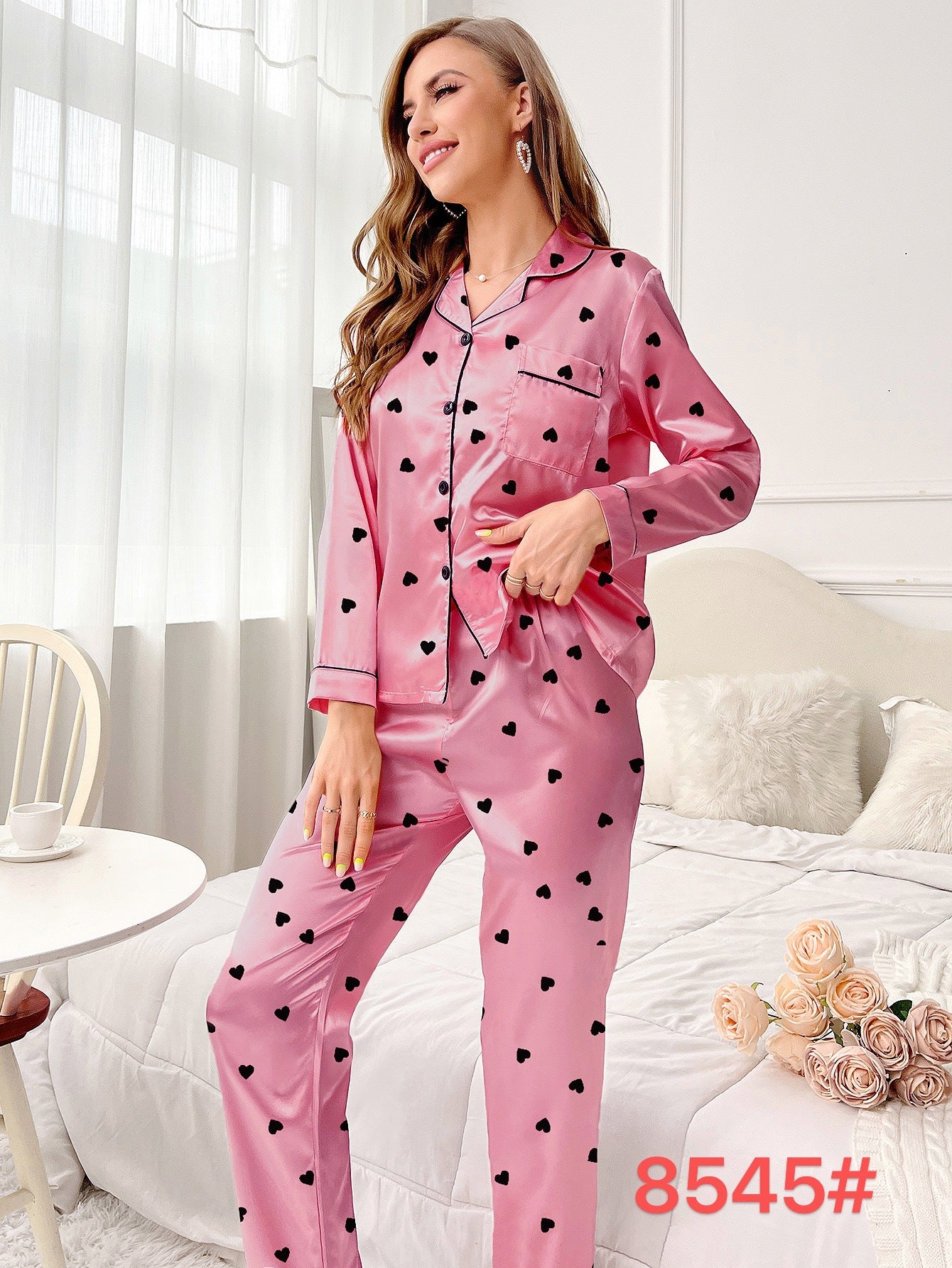 Pijamas de mujer dulce lujo 5050 solapa de seda artificial