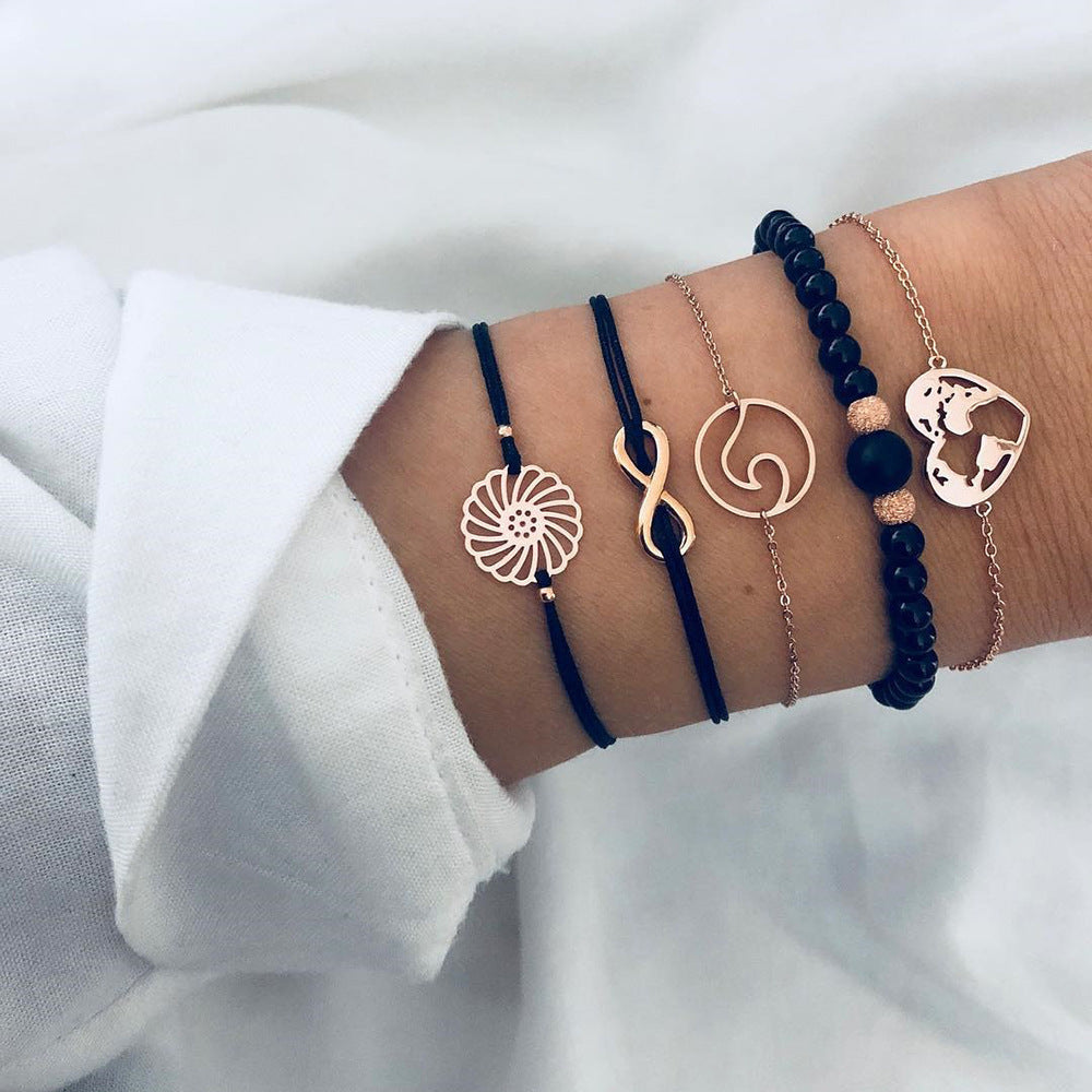 Conjunto de pulseras y brazaletes bohemios con cuentas vintage