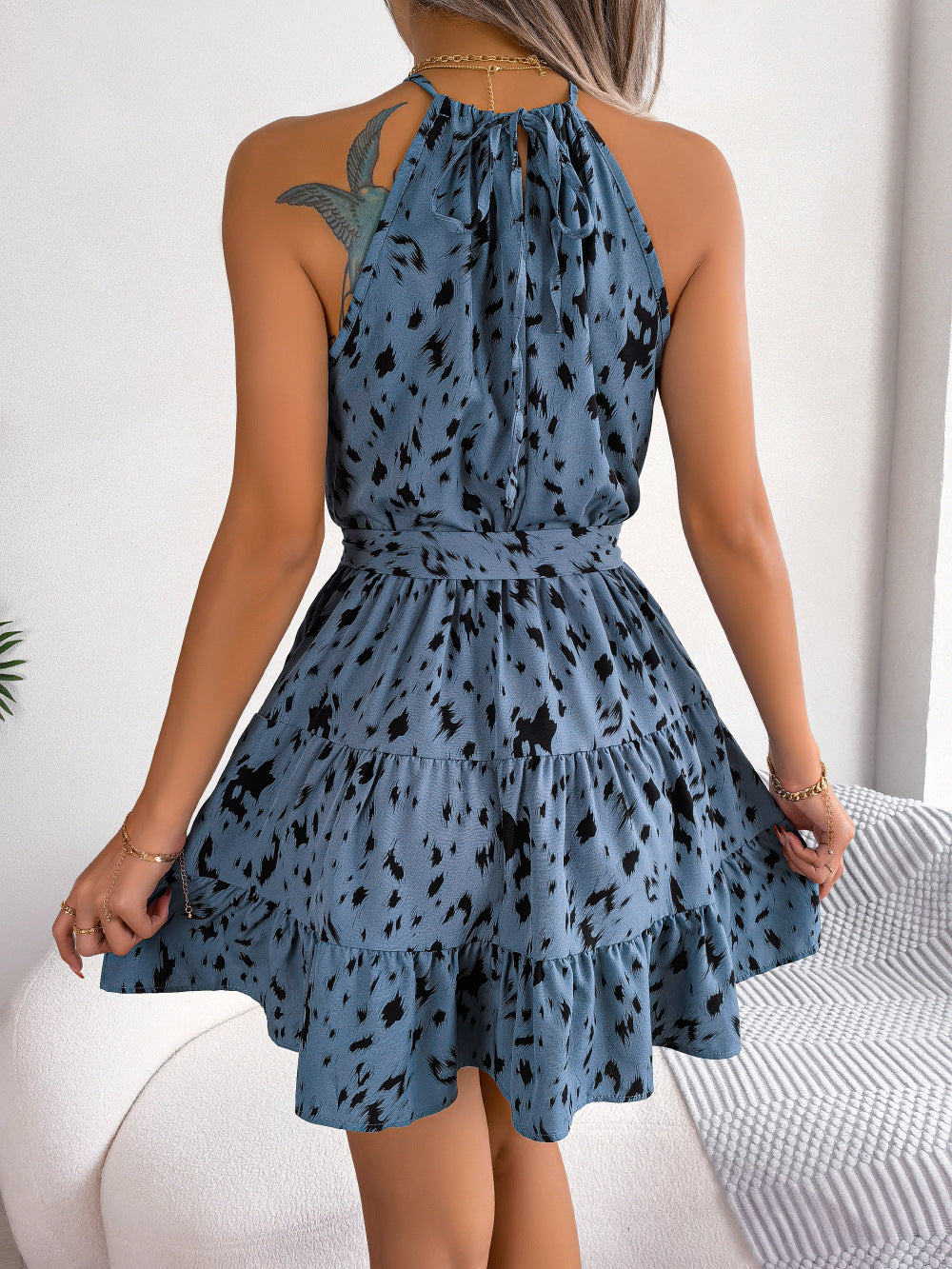 Vestido casual con estampado de leopardo y volantes