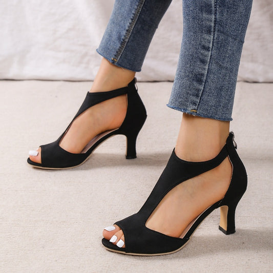 Sandalias de tacón alto con cremallera y diseño de pico de pez para mujer