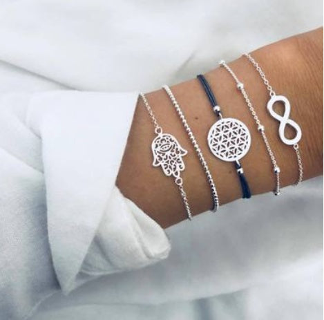 Conjunto de pulseras y brazaletes bohemios con cuentas vintage