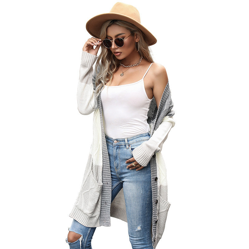 Suéter cárdigan de un solo pecho con colores a juego para otoño e invierno, ropa de Oriente Medio
