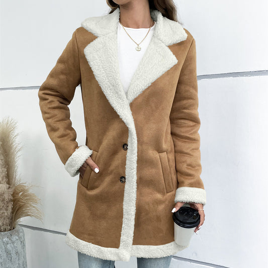 Abrigo de ante y lana con solapa de manga larga