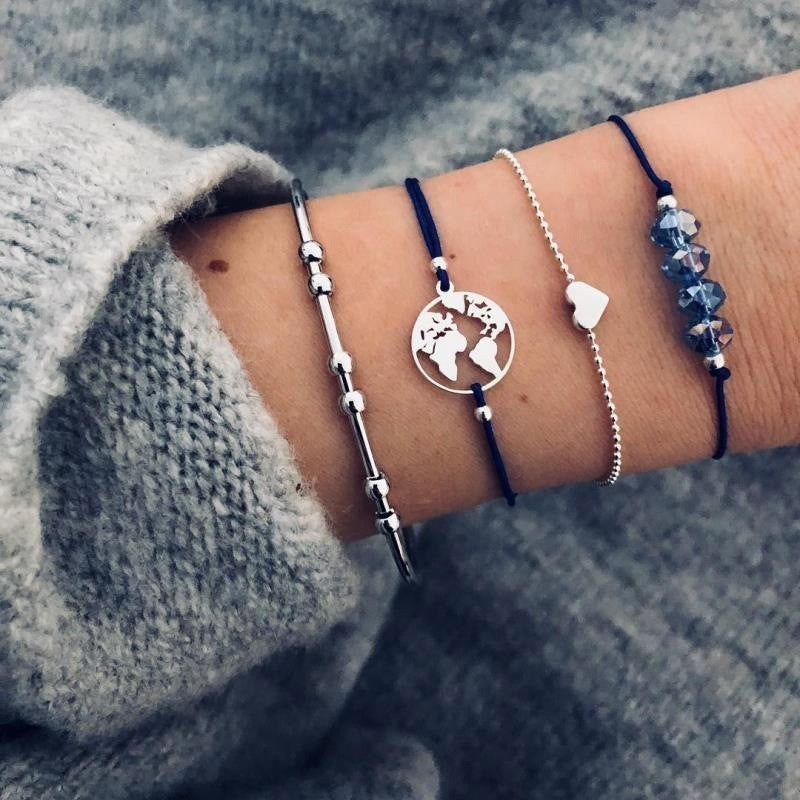 Conjunto de pulseras y brazaletes bohemios con cuentas vintage