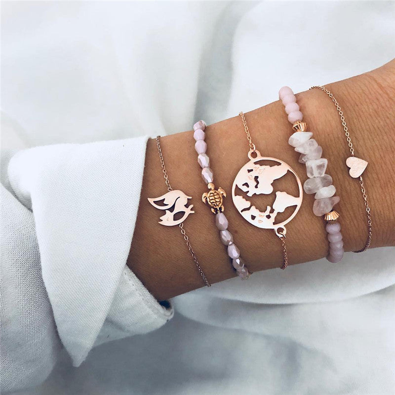 Conjunto de pulseras y brazaletes bohemios con cuentas vintage