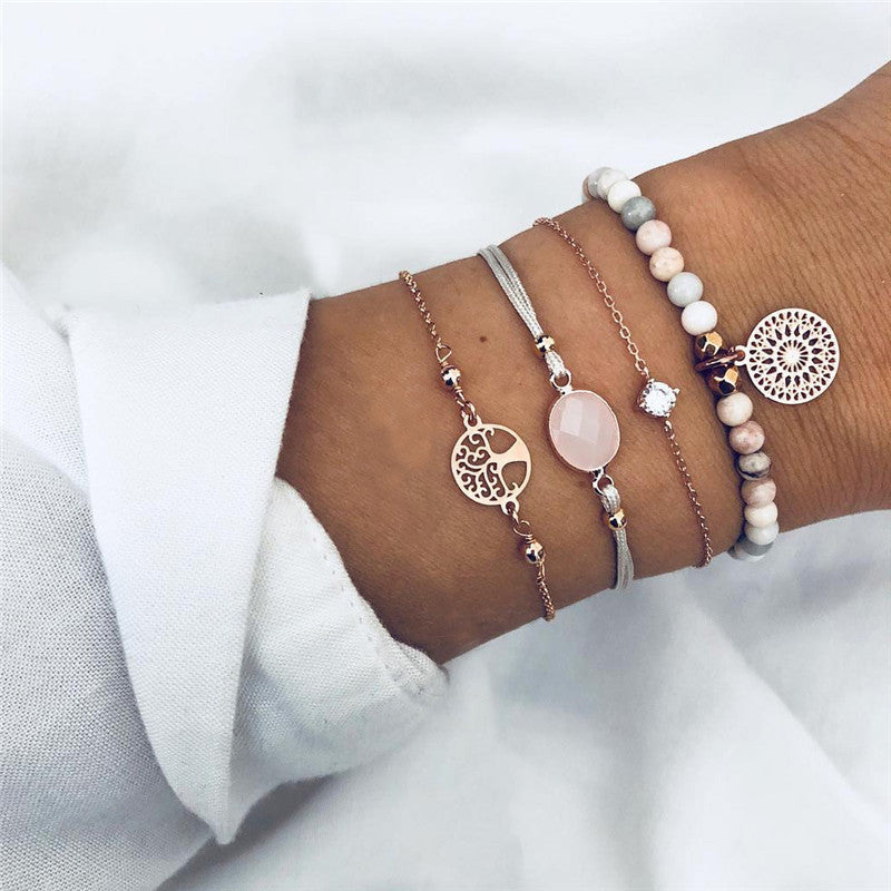 Conjunto de pulseras y brazaletes bohemios con cuentas vintage