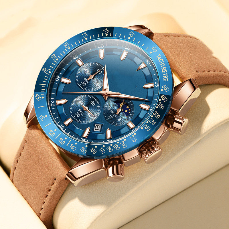 Reloj de cuarzo luminoso multifunción de moda para hombre