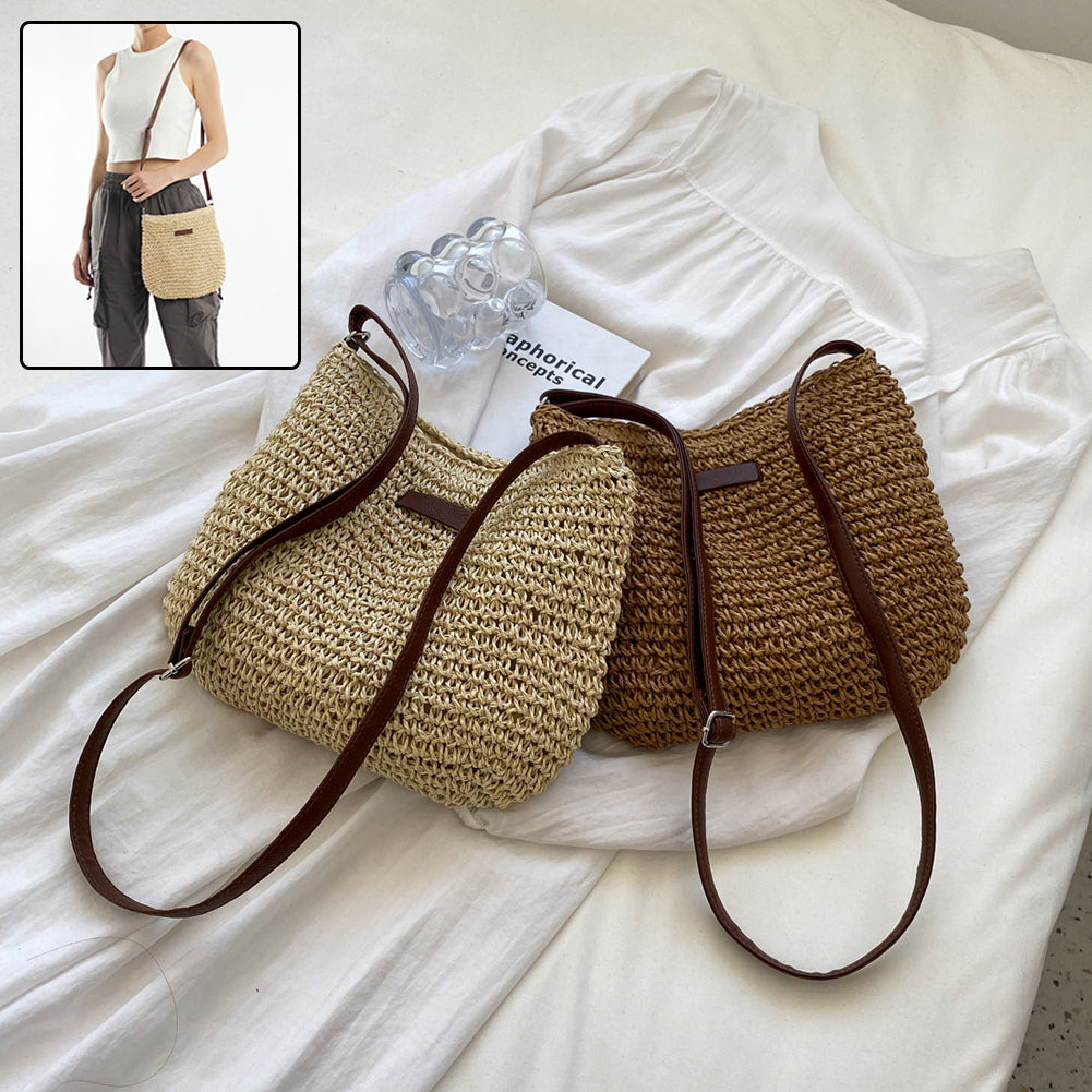 Bolso de mano de paja de diseño exclusivo para vacaciones.