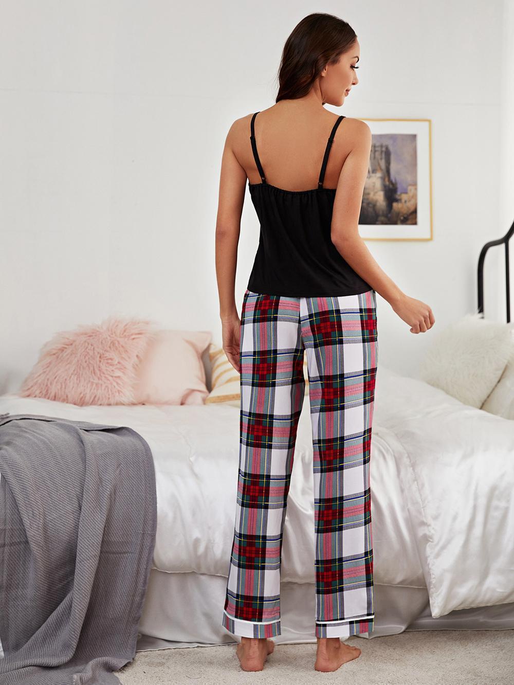 Pijamas con pantalones a cuadros y tirantes para mujer