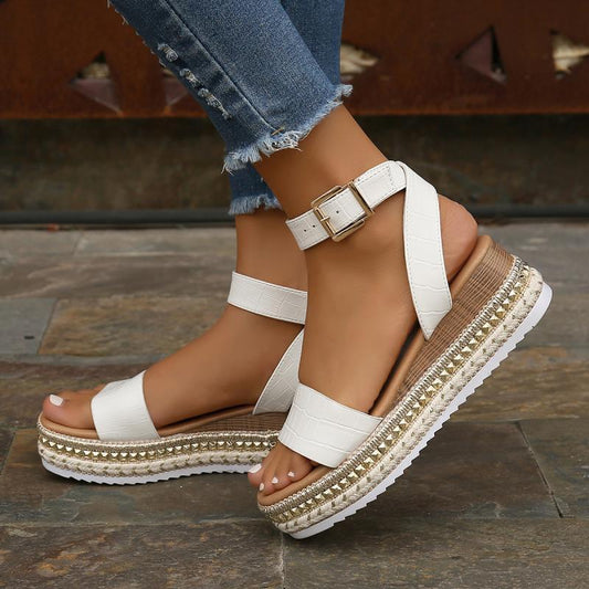 Sandalias de verano con hebilla y cuñas de cáñamo