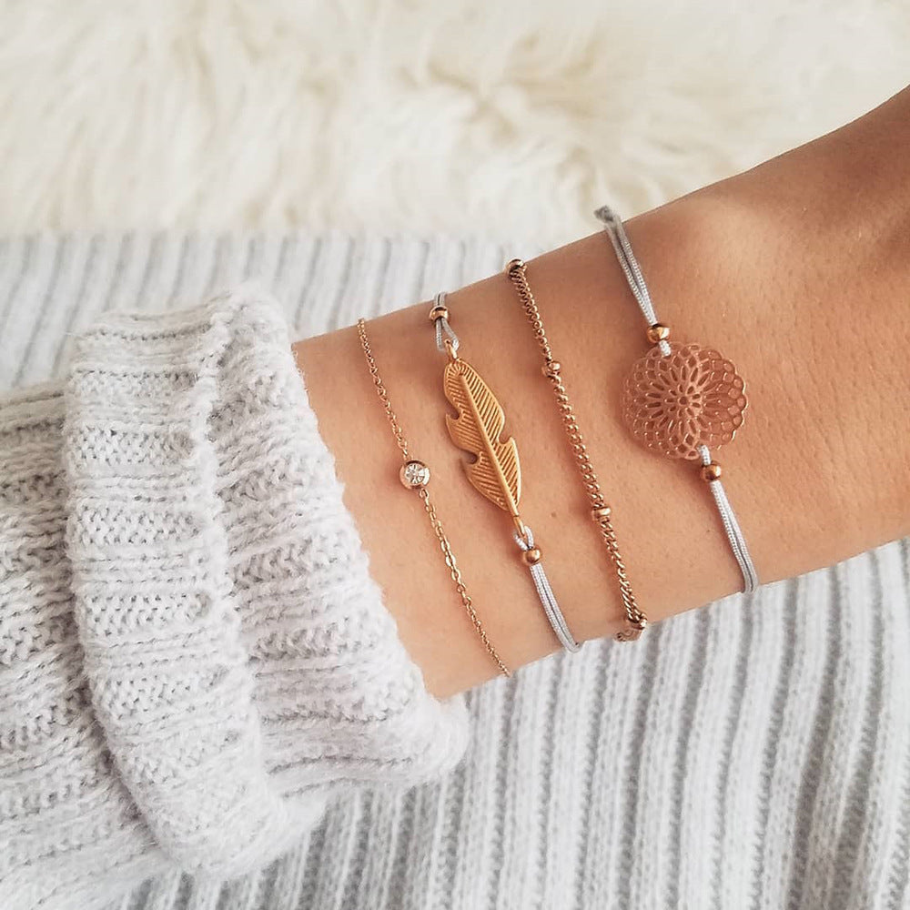 Conjunto de pulseras y brazaletes bohemios con cuentas vintage