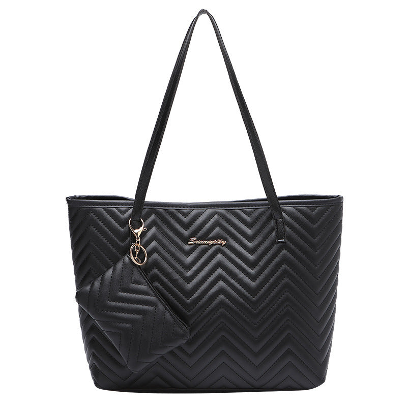 Bolso de hombro con bordado a cuadros de diamantes y estampado de ondas de moda para mujer