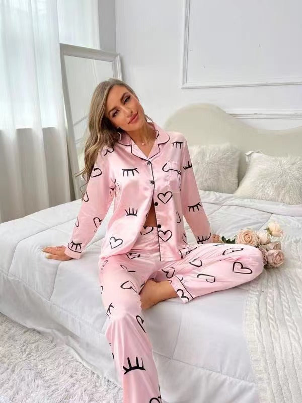 Pijamas de mujer dulce lujo 5050 solapa de seda artificial