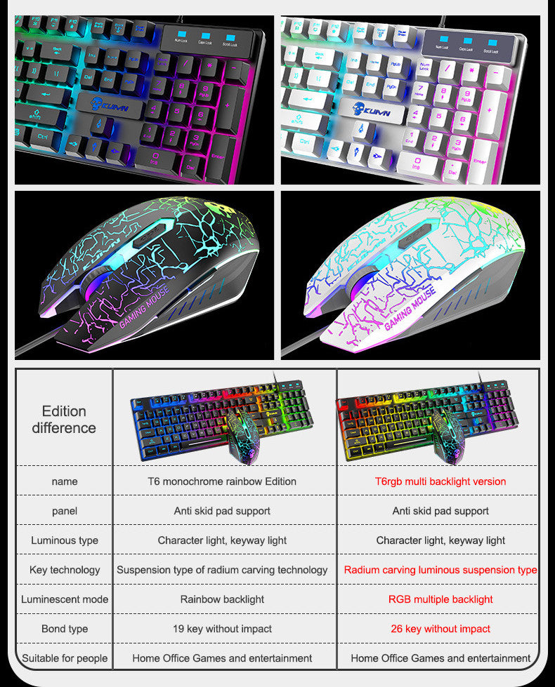 Set de teclado y ratón luminoso Kuiying T6RGB