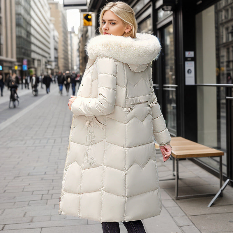 Abrigo largo de invierno con cuello de piel engrosado