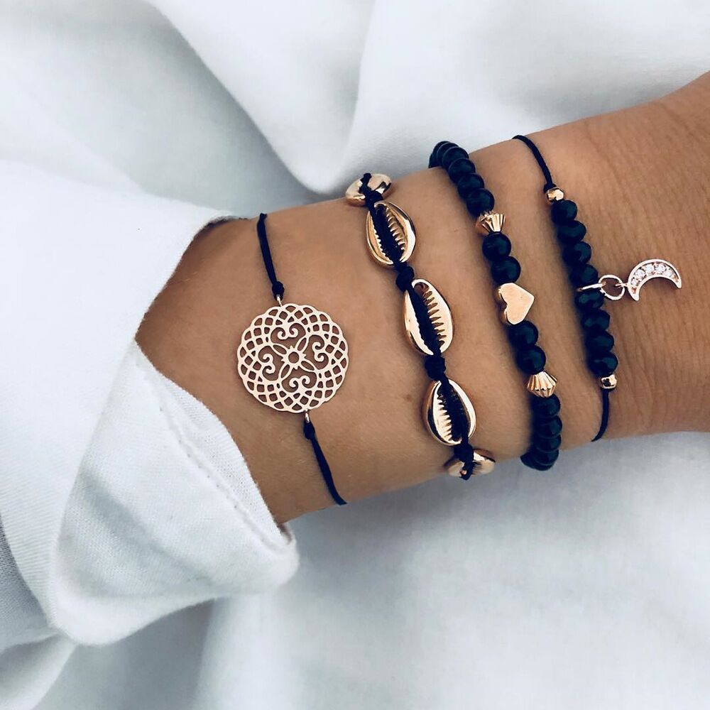 Conjunto de pulseras y brazaletes bohemios con cuentas vintage