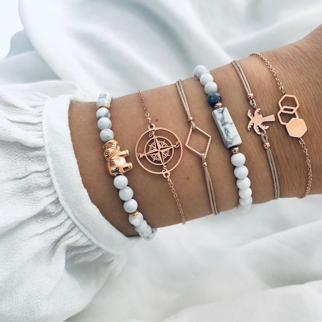 Conjunto de pulseras y brazaletes bohemios con cuentas vintage