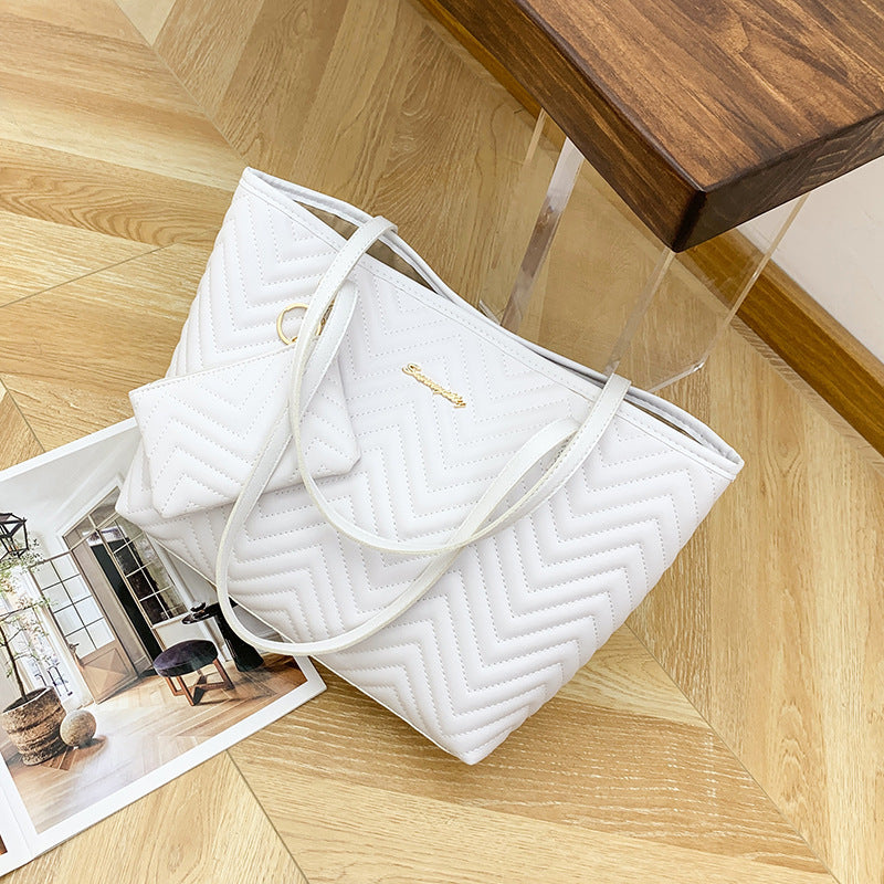 Bolso de hombro con bordado a cuadros de diamantes y estampado de ondas de moda para mujer