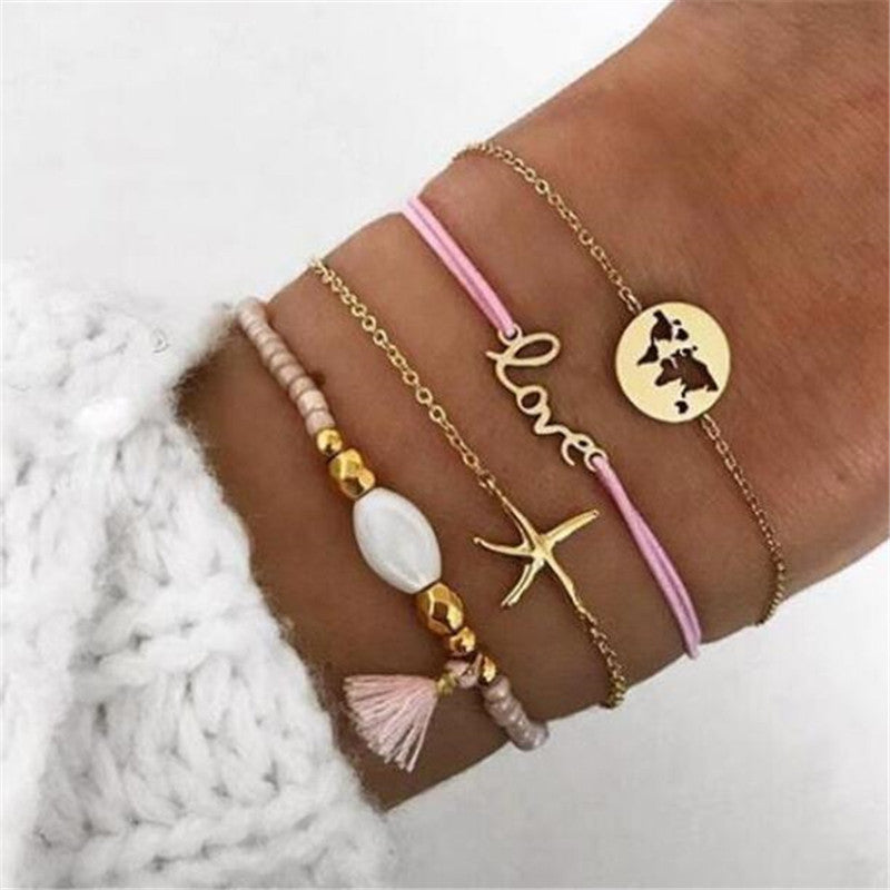 Conjunto de pulseras y brazaletes bohemios con cuentas vintage