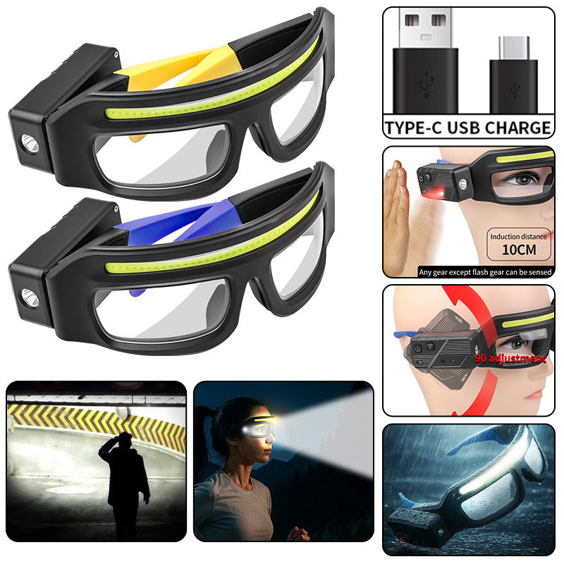 Linterna multifuncional con carga tipo C. Gafas Led.