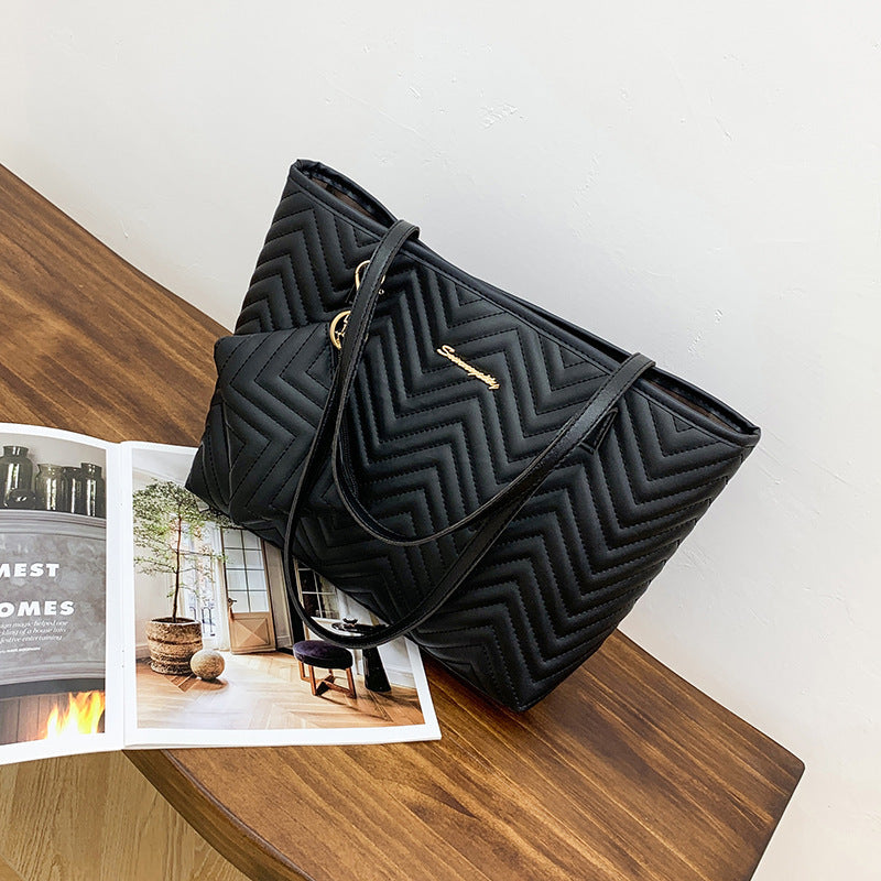 Bolso de hombro con bordado a cuadros de diamantes y estampado de ondas de moda para mujer