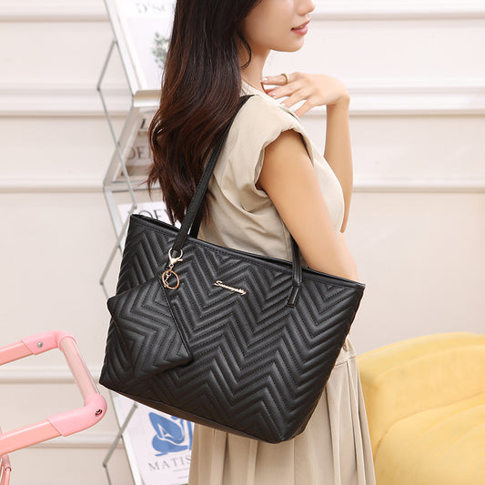 Bolso de hombro con bordado a cuadros de diamantes y estampado de ondas de moda para mujer