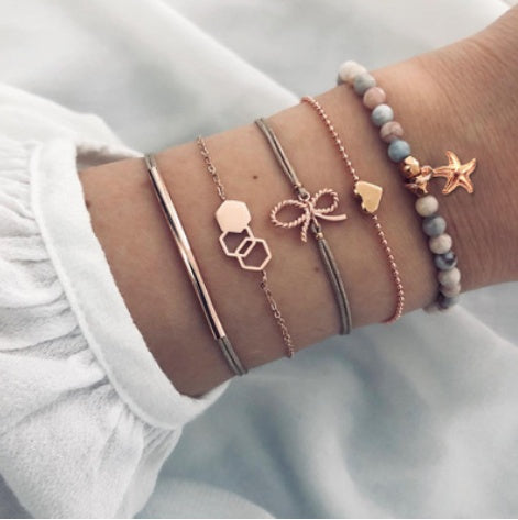 Conjunto de pulseras y brazaletes bohemios con cuentas vintage