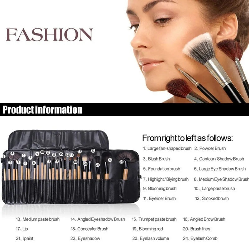 Bolsa de regalo con 24 brochas de maquillaje profesionales, para cejas, polvos, base, sombras y más.