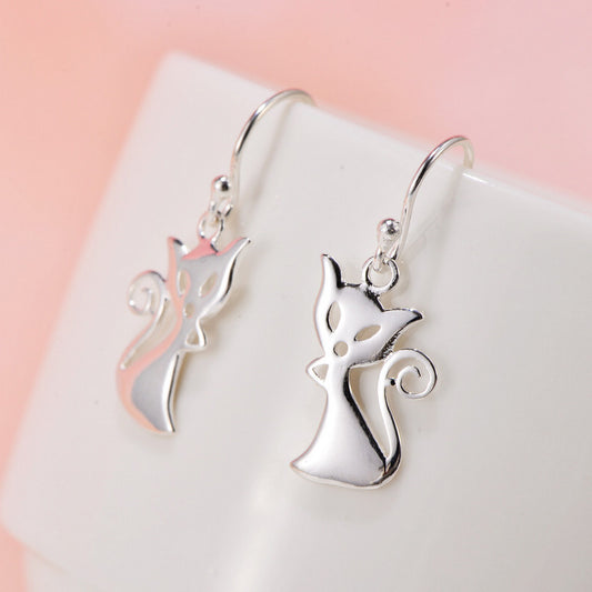 Pendientes de gato con personalidad pequeña, sencillos y elegantes en plata de ley S925