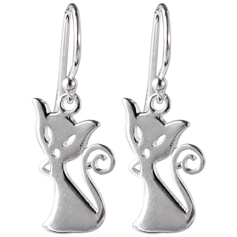 Pendientes de gato con personalidad pequeña, sencillos y elegantes en plata de ley S925