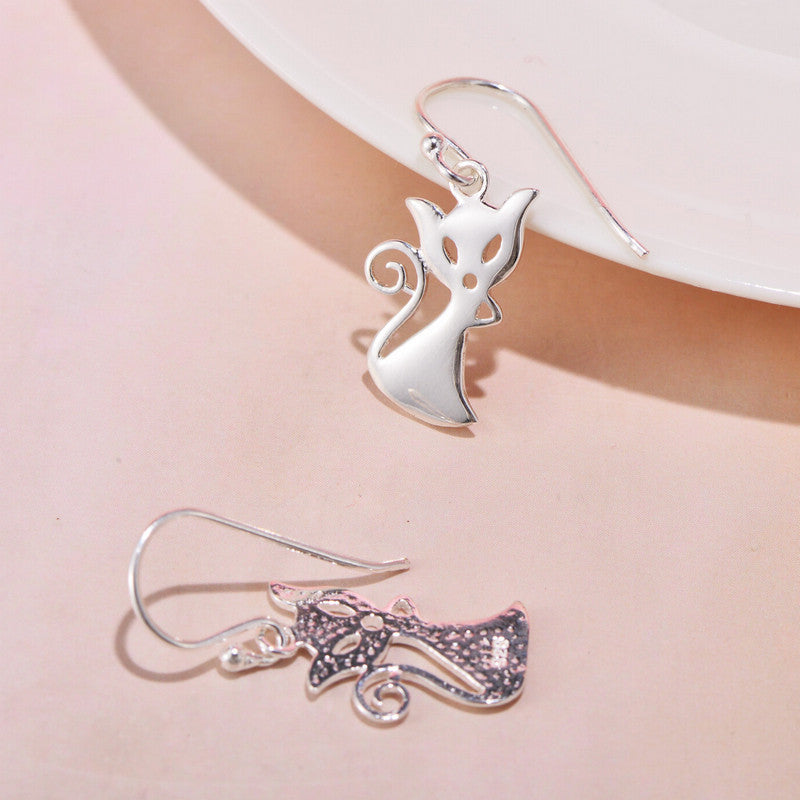 Pendientes de gato con personalidad pequeña, sencillos y elegantes en plata de ley S925