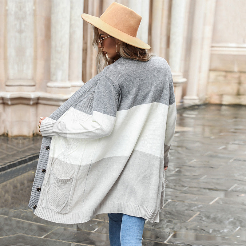 Suéter cárdigan de un solo pecho con colores a juego para otoño e invierno, ropa de Oriente Medio