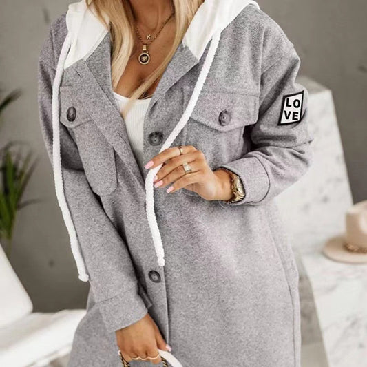 Abrigo de manga larga con botones y capucha de moda para mujer