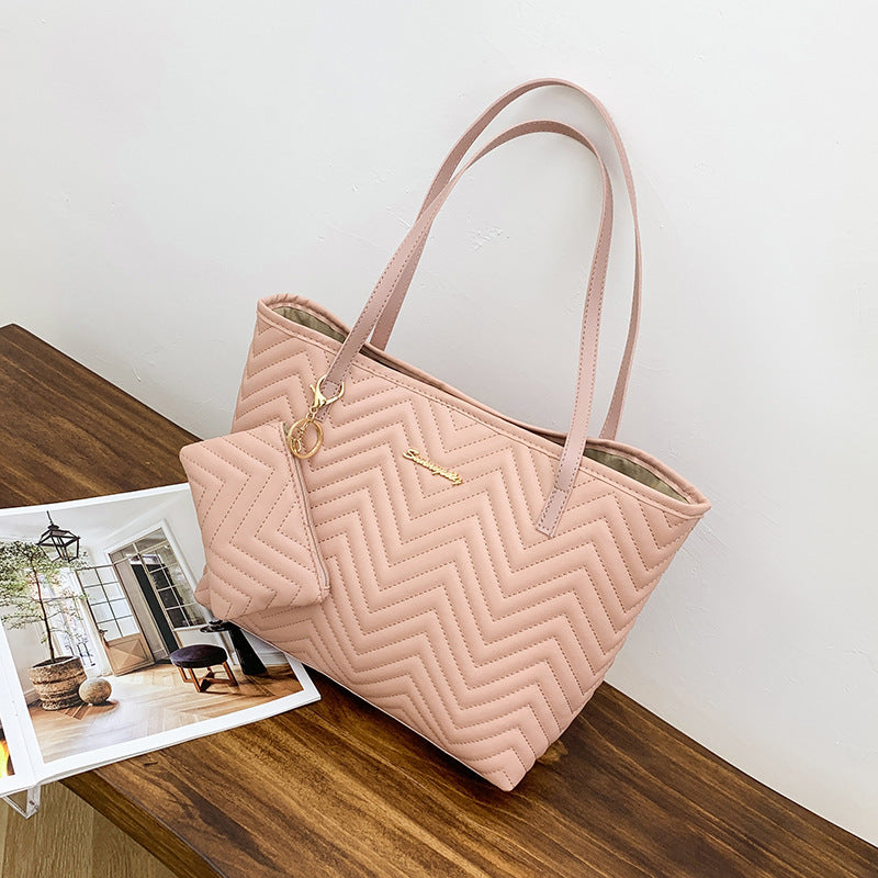 Bolso de hombro con bordado a cuadros de diamantes y estampado de ondas de moda para mujer