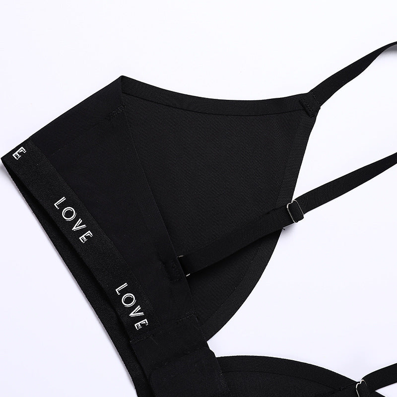 Ropa interior de seda helada sin costuras con letras y tacto nude, sin anillo de acero