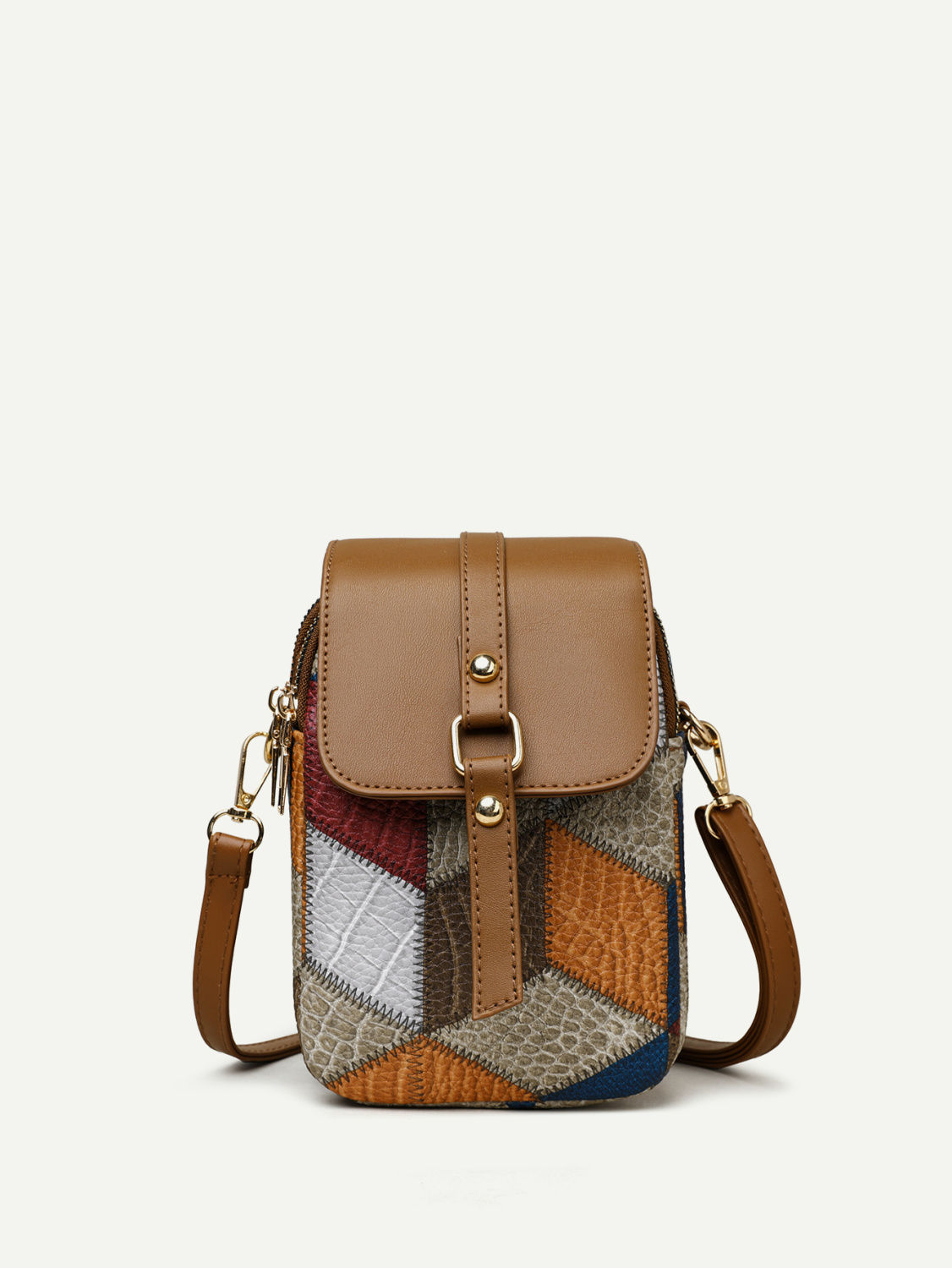 Bolso bandolera versátil de un solo hombro con mini soporte para teléfono