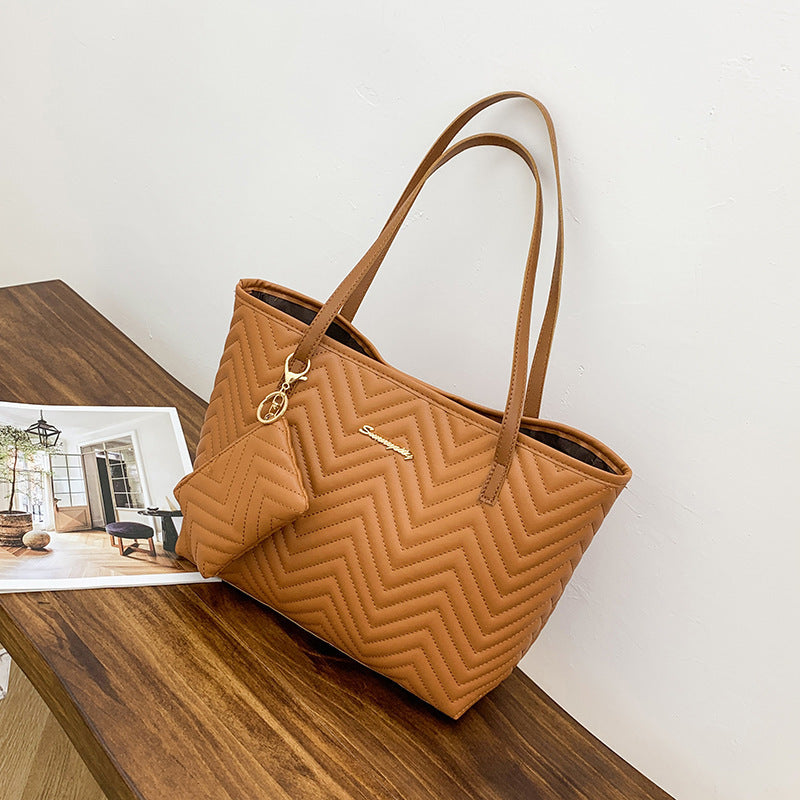 Bolso de hombro con bordado a cuadros de diamantes y estampado de ondas de moda para mujer